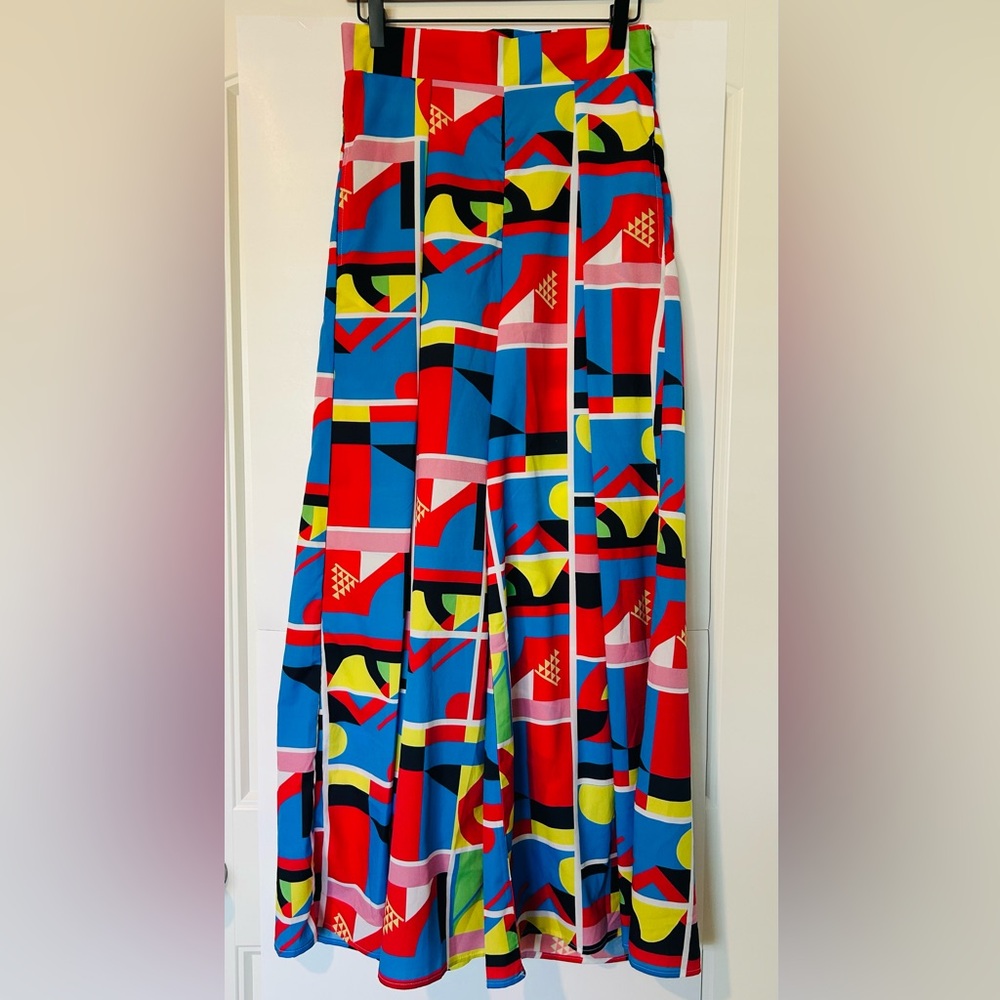 Vibrant Geometric Wide-Leg Palazzo Pants in Red Multi